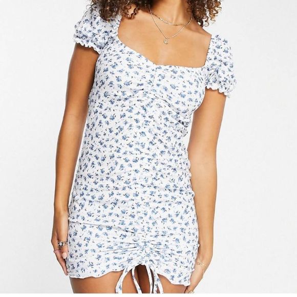 Stradivarius Mini Milkmaid Cottagecore Dress in Blue Floral NWT - Picture 1 of 7